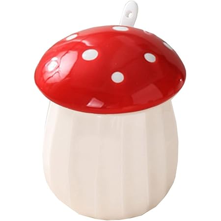 Mozacona Ceramic Mushroom Shape Sugar Bowl Spice Jar Seasoning Pot with Lid Spoon
