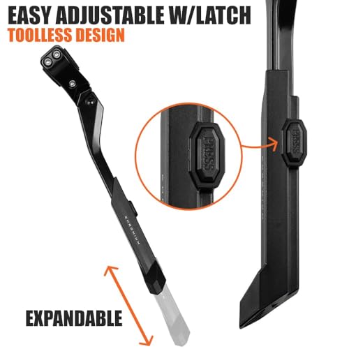 Image of BV Rear Bike Stand for 24 inch-28 inch Bikes - Adjustable Bike Kickstand for Adult Bike with 8 Height Levels, Non-Slip Foot & Clamp Grip (Black, Capacity 77 lbs, Single Mount)