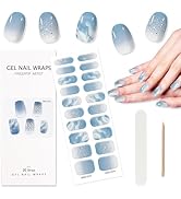 TOROKOM Gel Nail Strips, 20PCS Gel Nail Stickers Self-Adhesive Full Nail Wraps Strips, Sky Blue U...