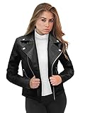Womens Faux Leather Zip Up Moto Biker JK5208 BLACK M