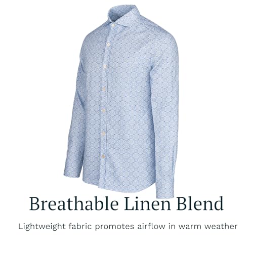 Image of SWIMS Santorini Men's Long Sleeve Linen Stretch Button Down Shirt | Lightweight breathable shirt for vacation, resort wear, travel and beach
