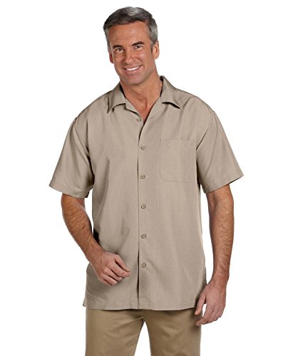 Harriton M560 Mens Barbados Textured Camp Shirt Khaki Medium