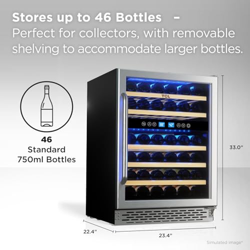 Image of TCL 46-Bottle Dual Zone Wine Cooler Mini Fridge with Glass Doors
