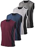 AMVELOP Men’s 4 Pack Workout Tank Tops Dark Grey Grey Dark Bule Wine Red L