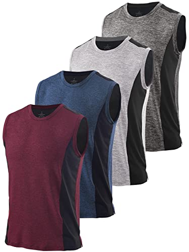 Amvelop Men’s 4 Pack Workout Tank Tops Dark Grey Grey Dark Bule Wine Red L #TOP5
