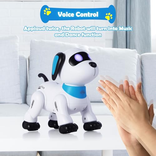 yiman Kids Remote Control Robot Dog Toy, Programmable Interactive & Smart Dancing Robots for Kids 5 and up, RC Stunt Toy Dog with Sound LED Eyes, Electronic Pets Toys Robotic Dogs