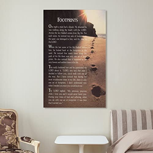 OSOLVE Office Decor Footprints In The Sand Christian Poem - Motivational Quotes Canvas Wall Art Posters Gifts Bedroom Painting Home Decor Hanging Pictures UnFramed,16x24inch(40x60cm)