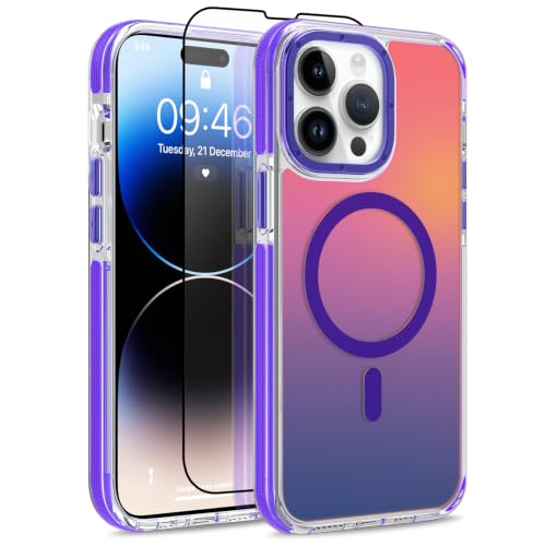 Image of Magnetic Case for iPhone 14 Pro Max [Compatible with Magsafe] [Cute Fashion Fluorescent Design] [1 Screen Protector] Slim Translucent Matte Case for iPhone 14 Pro Max 6.7 inch 2022, Purple