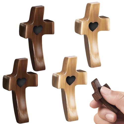 4Pcs Wooden Cross Fidget, Small Wooden Crosses Wood Crosses Small Cross Pendant Christian Gift for Children and Adults