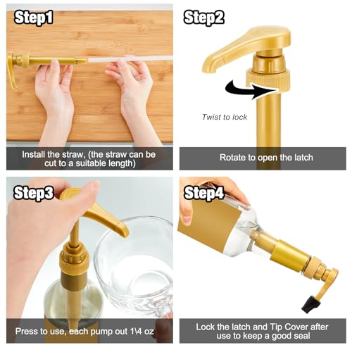 Image of Kigley 6 Pieces Coffee Syrup Pump Dispenser with Tip Cover Fits 750ml /25.4oz Bottles, Skinny Syrup Pump for Coffee Flavoring, Creamers, Caramel, Beverages, Dinning Cafe Bar Drinking Mixes(Gold)