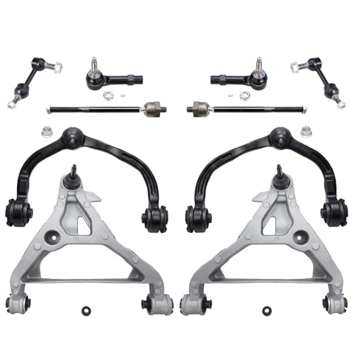 Image of Detroit Axle - Front 10pc End Kit for Ford 2005 2006 Expedition Lincoln Navigator, 4 Upper Lower Control Arms with Ball Joint 4 Outer Inner Tie Rod Ends 2 Sway Bars Replacement