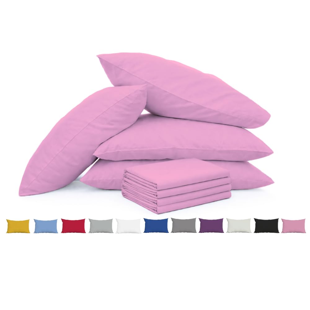 Pillow Cases 4 Pack Pink - 100% Brushed Microfibre UK-Standard Size 50x75cm Envelope Closure Pillowcases - OEKO-TEX Certified, Wrinkle & Fade Resistant Pillow Covers (Pack of 4, Pink)