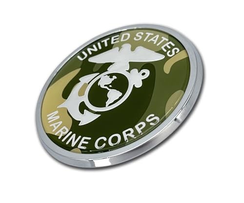 Image of Elektroplate Officially Licensed United States Marine Corps Camouflage All Metal Chrome Emblem for Cars, Trucks, and All Auto | Universal Fit at 3.5 inch x 3.5 inch | Weatherproof