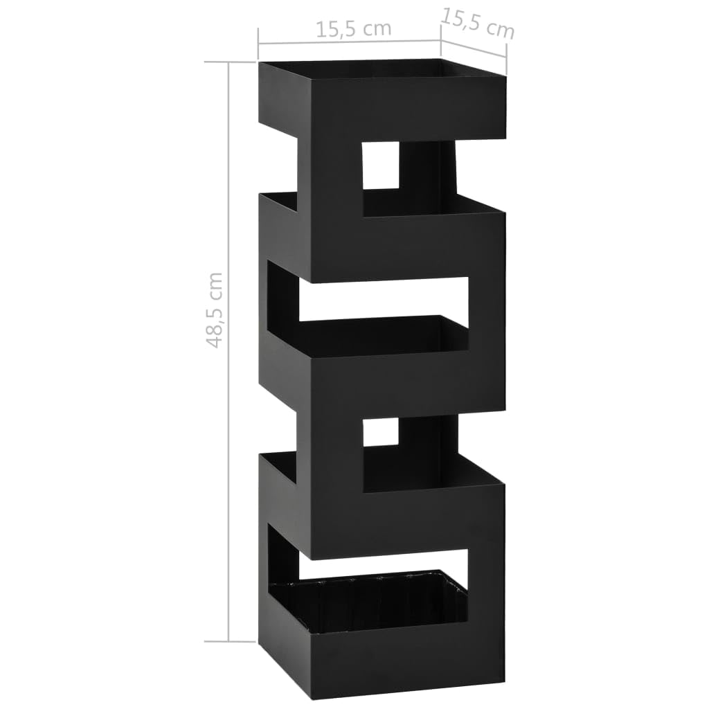 Portaombrelli in acciaio verniciato a polvere, nero, 15,5 x 15,5 x 48,5 cm, con vaschetta raccogligocce in plastica rimovibile, per corridoio, casa e stoccaggio
