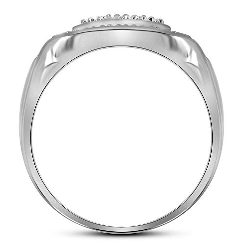 Solid 925 Sterling Silver Real Natural Diamond Mens Square Frame Cluster Anniversary Ring 1/10 Carat (.11 Cttw)2