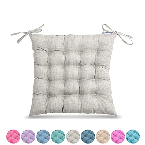 wometo Sitzkissen Stuhl oekoTex 40x40 cm Baumwolle - grau Mittelgrau Sitzauflage Leinen-Optik Auflage Polster Stuhlkissen Sitzpolster mit Bändern Cover