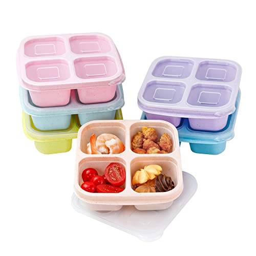 Finorder 6 Pack Snack Containers, Wheat Straw Fiber 4 Compartment