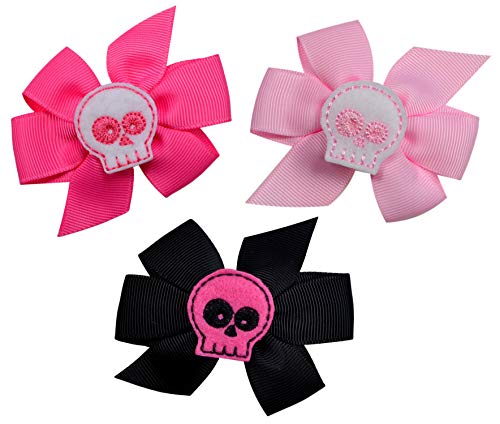Set of 3 Handmade Skull Grosgrain Hair Bows From Funny Girl Designs