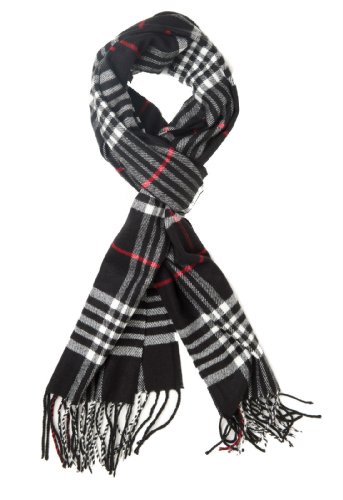 Plum Feathers Super Soft Luxurious Cashmere Winter Scarf (Black Plaid)