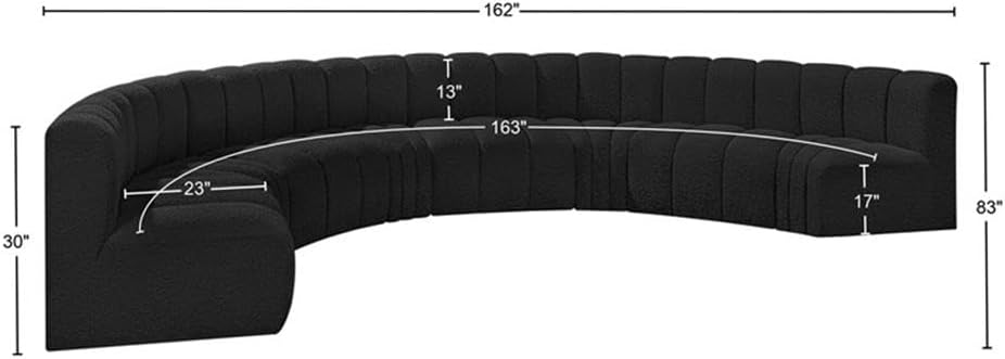 BOWERY HILL Black Boucle Fabric Modular Sectional, 162" W x 83" D x 30" H, Deep Channel Tufting, Contemporary Design, Versatile Seating for Living Room or Den