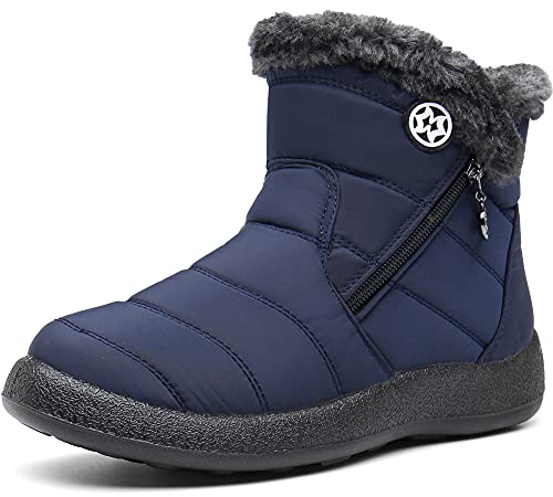 Gaatpot Botas para Mujer Botines de Invierno Forradas con Pelo Botas de Nieve Antideslizante Zapatos Outdoor Ligero Azul(Navy) 39 EU