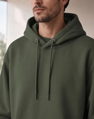 Image of NOBERO Oversized Solid Hooded Sweatshirt for Men | Oversized Hoodie for Men | Hooded Pullover | Cotton Rich Printed Hoodie 280 GSM Fleece