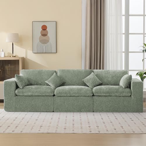 Image of 115''Cloud Boneless Sectional Couch, Modular Sectional Sofa Deep Seat, Oversized Upholstered Convertible Comfy 3 Seater Chenille Memory Foam Sofa Couches for Living Room, Green