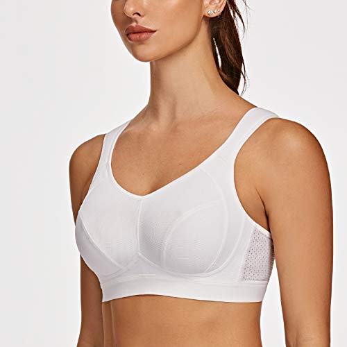 AGONVIN Sports Bras for Women High Impact Plus Size Support Wirefree Running Control White 34C - Image 2