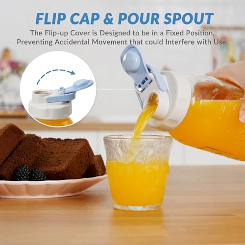 Image of Soligt 6 Pack Colorful Mason Jar Lids, Wide Mouth Pour Spout Flip Cap Lids for Ball Brand Mason Jars, Leakproof, Portable & Refrigerator Safe (2 Gray Blue Lid, 2 Light Green, 2 Classic Pink)