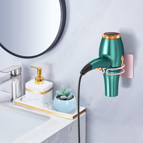 LOXSUN Föhn Halterung, Fönhalter Ohne Bohren, Edelstahl Föhnhalter Wand, Halterung für Fön Aufbewahrung Haartrocknerhalter, Fönhalterung Selbstklebend Föhnhalterungen für Bad (Roségold) 2