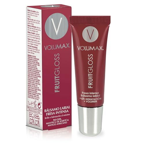 Volumax Fruitgloss Gloss Labial Hidratante Fresa Intensa y Volumen | Aporta hidratación, brillo, confort y volumen con sabor intenso a fresa y efecto gloss duradero, 7,5 ml