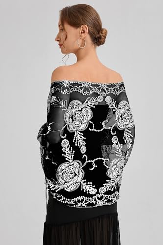 Image of BABEYOND 1920s Sequined Shawl Wraps for Women Fringed Evening Cape Wedding Bridal Shawl Scarf for Evening Dresses Party