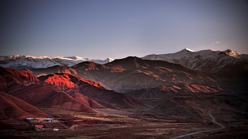 China Tibet Autonomous Region Red Mountains Sunrise Backdrop, Dramatic Natural Scenery Photography Background for Adventure Themed Travel Party Decorations, Home Wall Decor 5X3ft Fabric