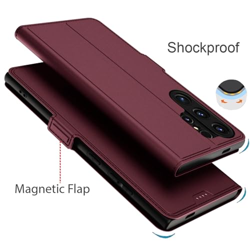 Image of Kapa Noble Slim Magnetic Leather Flip Case Cover for Samsung Galaxy S23 Ultra | Card Holder Stand Flip Wallet Case (Wine Red)