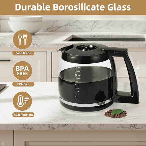 14-Cup Glass Coffee Carafe Replacement Compatible with Cuisinart Models DCC-3200P1, DCC- 3200, DCC-2200RC, Coffee Pot Replacement 14 Cup with Ergonomic Handle and Dripless Spout by Roabertic - Image 4
