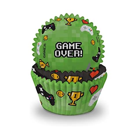 Anniversary House Pack of 75 Gaming Party Cupcake Baking Cases | J144,Green & Black Cover