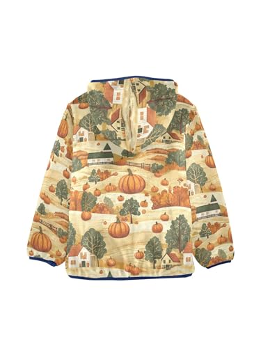 Pumpkin Harvest on The Farm Girls Fleece Jacket Girls Fall Jacket Boys Coats Zip Up Hoodie Children Outerwear 2-10T2