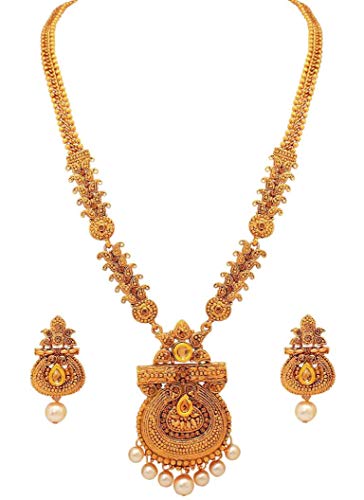 Shining Diva Fashion rrsd10471s Latest Stylish Long Design Necklace Set for Women Wedding Traditional Jewellery Set for Women (Antique Gold) Shining Diva Fashion rrsd10471s Latest Stylish Long Design Necklace Set for Women Wedding Traditional Jewellery Set for Women (Antique Gold)