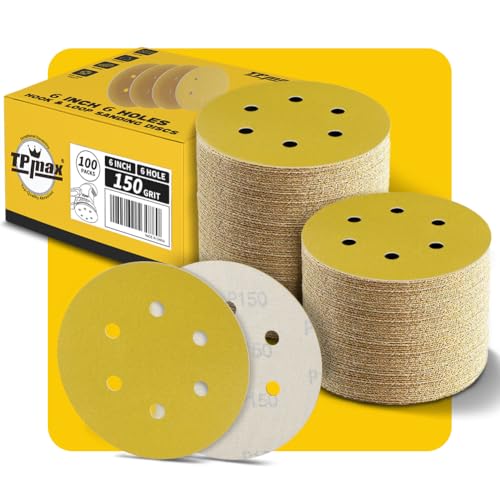 100 Stück 150mm 6 Loch Schleifscheiben 150 Körnung - Premium Gold Rund Klett Schleifpapier für Exzenterschleifer - Ideal für Holz Metall Automobil