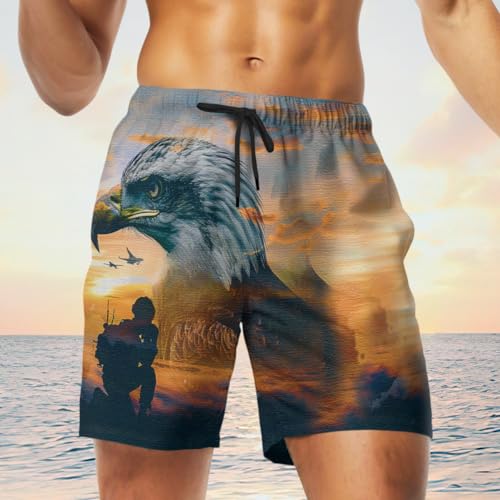 American Eagle Mens Swim Trunks - Veteran Hawaiian Mens Swim Short Beach Shorts TU-SH-333