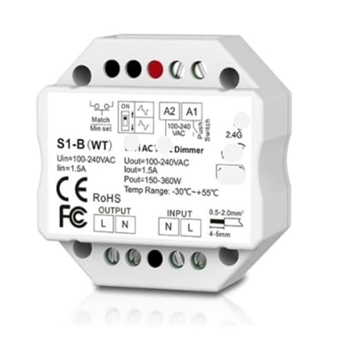 Controlador LED S1-B(WT) atenua sin parpadeo con el interruptor de boton por tiristor