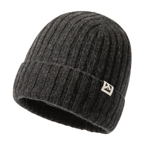 TOP-EX Übergroße XL/XXL Herren Damen 100% Merinowolle Winter Beanie mit Fleece-Futter Strickmütze für große Köpfe langlebige Mütze für kaltes Wetter warm Dunkelgrau X-Large extra große Köpfe