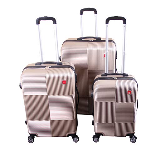 Set of 3 Luggage Set ABS Trolley Suitcase 360° Spinner Wheels Lock Gold 20in 24in 28in3
