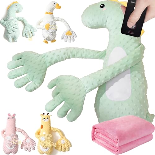 Image of Companion Plush Toy, Animal Shaped Soothing Pillow, Automatic Patting Hand, Soft and Comfortable, with Remote Control/Three Modes/Heated/Detachable, Filled with Red Beans (Dinosaur)