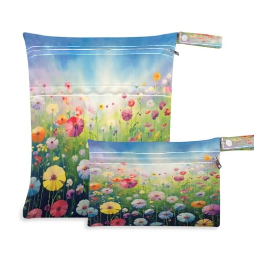 ATTX Abstract Floral Watercolor Wet Dry Bags 2-Pack - Reusable Cloth Diaper Storage for Travel, Beach & Gym | Multi-Use Waterproof Bags for Swimsuits, Baby Clothes, Sports Gear#538
