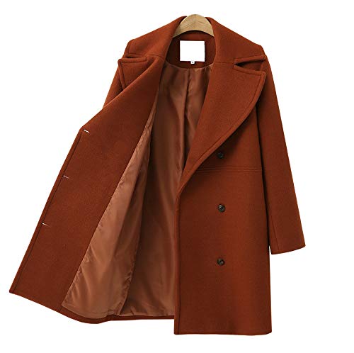utcoco Women's Wool Blend Double Breasted Pea Coat Notched Lapel Mid Long Trench Overcoat with Pockets2