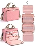 heouvo Reise Kulturtasche Damen mit Schmuck Organizer, Große Hängende Kulturbeutel mit Schultergurt/Trolley-Gürtel für Toilettenartikel in Reisegröße und Kosmetik-Shampoo Make up(Rosa)