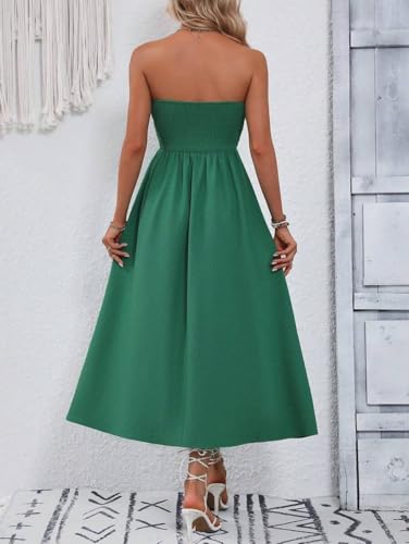 Image of SKAYS Womens Strapless Twist Knot Midi Dress Cutout A-line Tube Summer Cocktail Party Dress with Back Smock