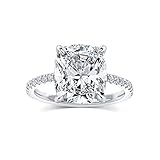 RODIFFY 4CT Cushion Cut Engagement Ring for Women, S925 Silver Clear/Yellow Stone Promise Ring with Hidden Halo (Silver, 5.5)