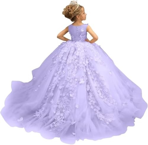 Flower Girl Dress Lace Appliques Tulle Princess Pageant Dress Weeding Ball Gown First Communion Dress